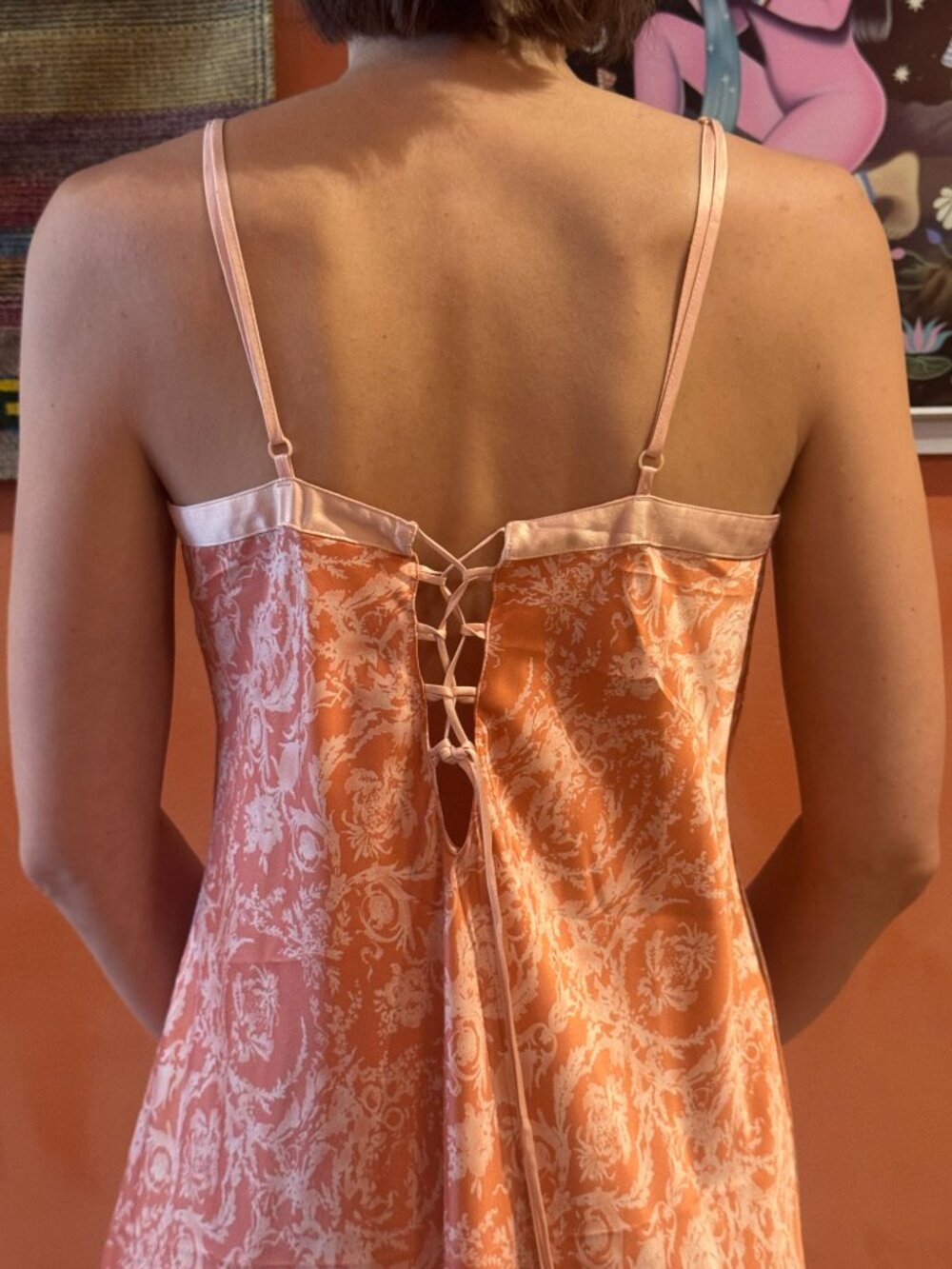 Whimsical Lace Up Romantic Croquette Vintage Y2K Satin Slip Dress Night Gown